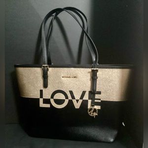 Michael Kors Black & Shimmering Gold “Love” Tote EXCELLENT LIKE NEW CONDITION
